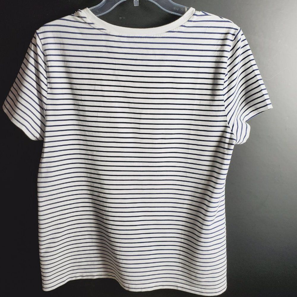 Isaac Mizrahi Live! Black and White Striped Crew Neck Top White Trim Sz M - Picture 2 of 7